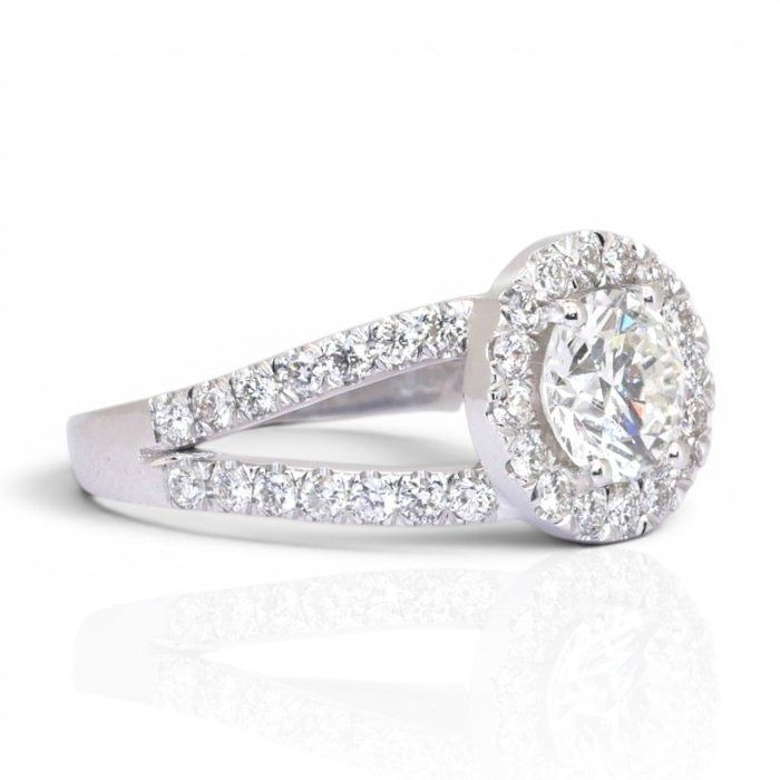 1.76 Carats IGI Certified Natural Diamond 18K White Gold Halo Ring