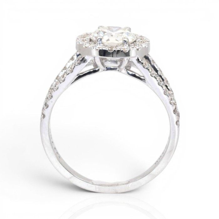 1.76 Carats IGI Certified Natural Diamond 18K White Gold Halo Ring