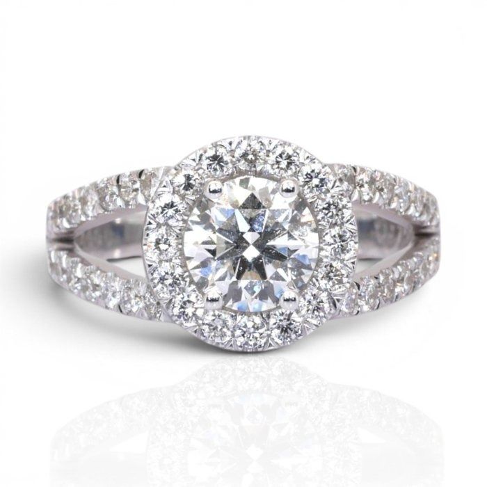 1.76 Carats IGI Certified Natural Diamond 18K White Gold Halo Ring
