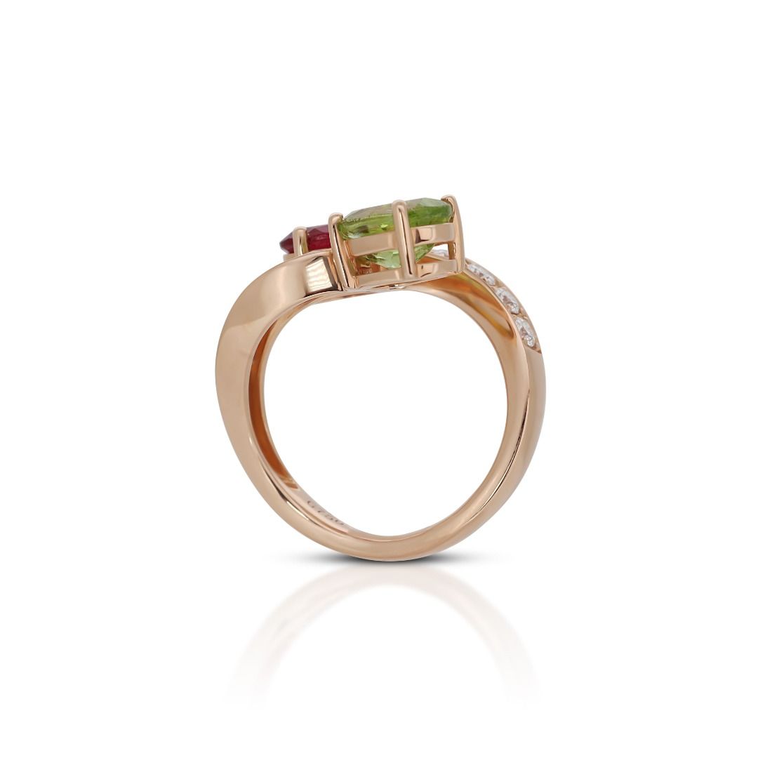 Gorgeous 2 carat and 38 points Peridot Tourmaline & Natural Diamond Open Ring in 18k Rose Gold