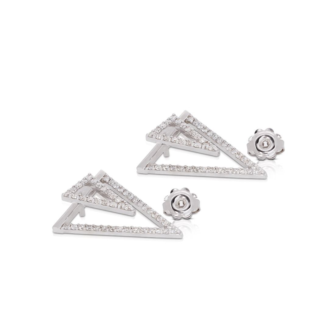Elegant Pair of 1 carat and 3 points Natural Diamond Intricate Earrings in 18K White Gold - IGI Certificate