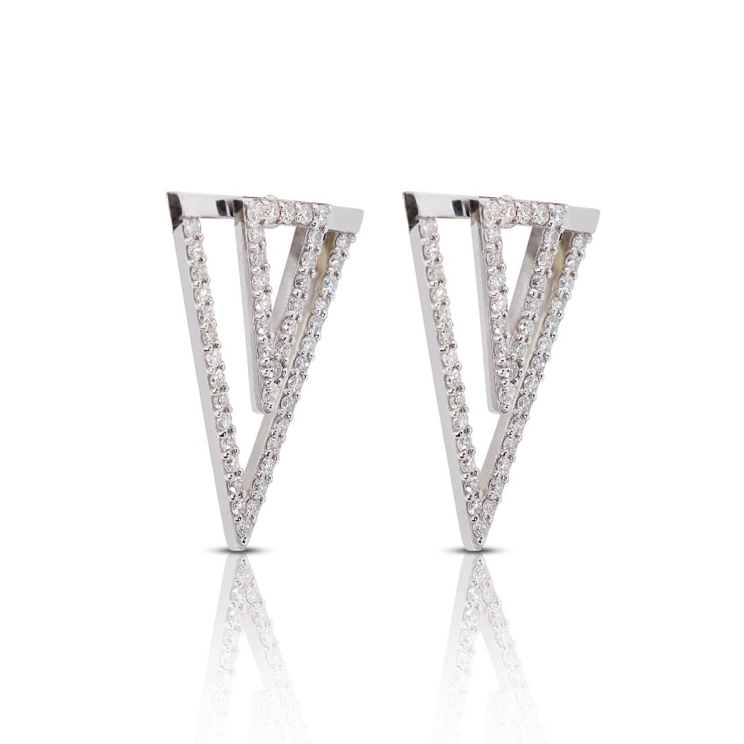 Elegant Pair of 1 carat and 3 points Natural Diamond Intricate Earrings in 18K White Gold - IGI Certificate