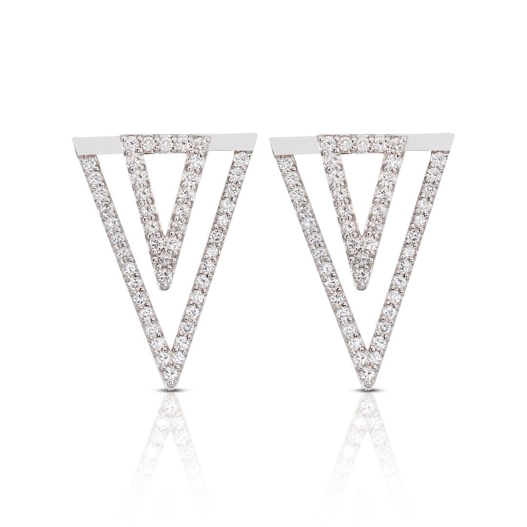 Elegant Pair of 1 carat and 3 points Natural Diamond Intricate Earrings in 18K White Gold - IGI Certificate