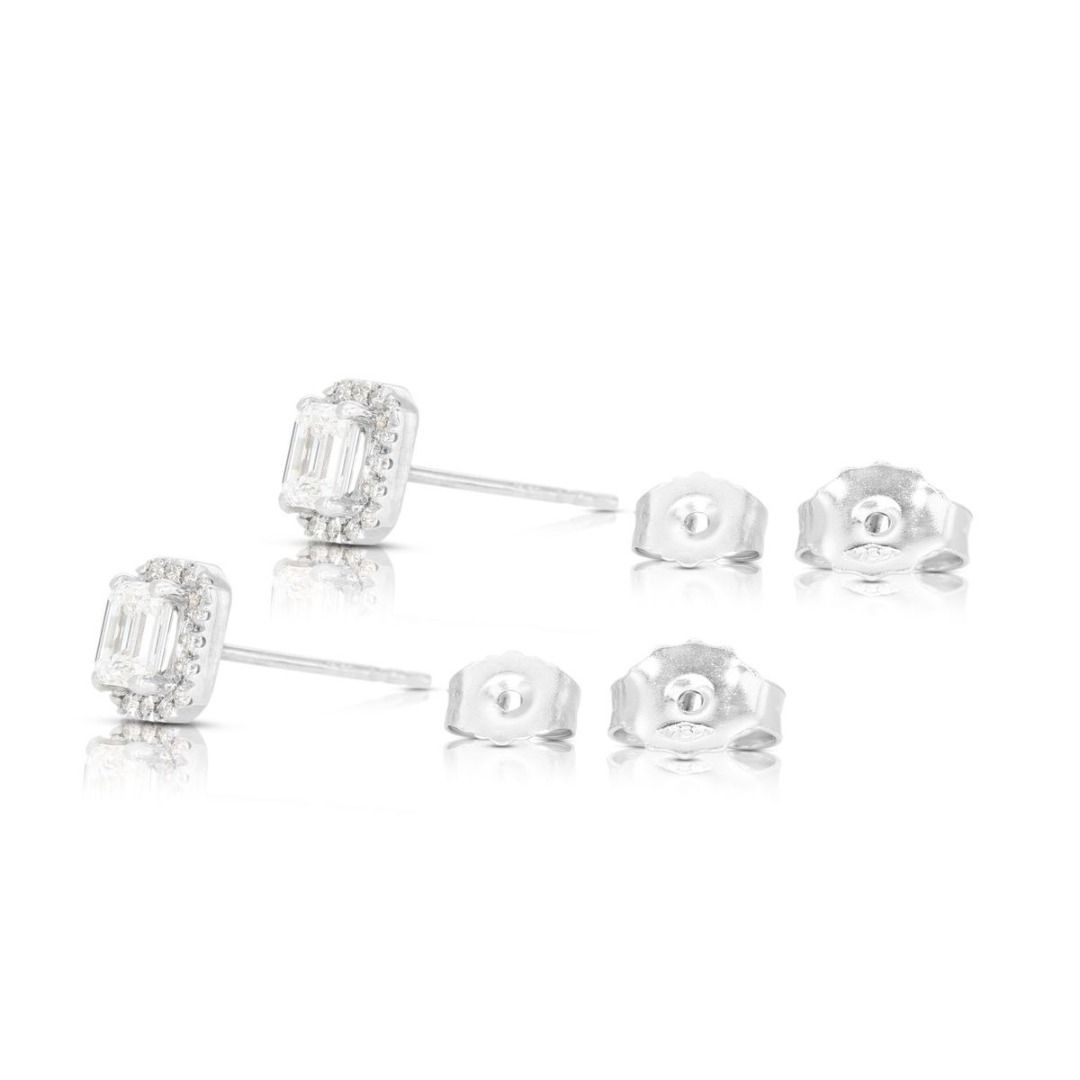 18K White Gold Stud Earrings with 0.93ct Emerald Cut Diamonds - GIA Certificate