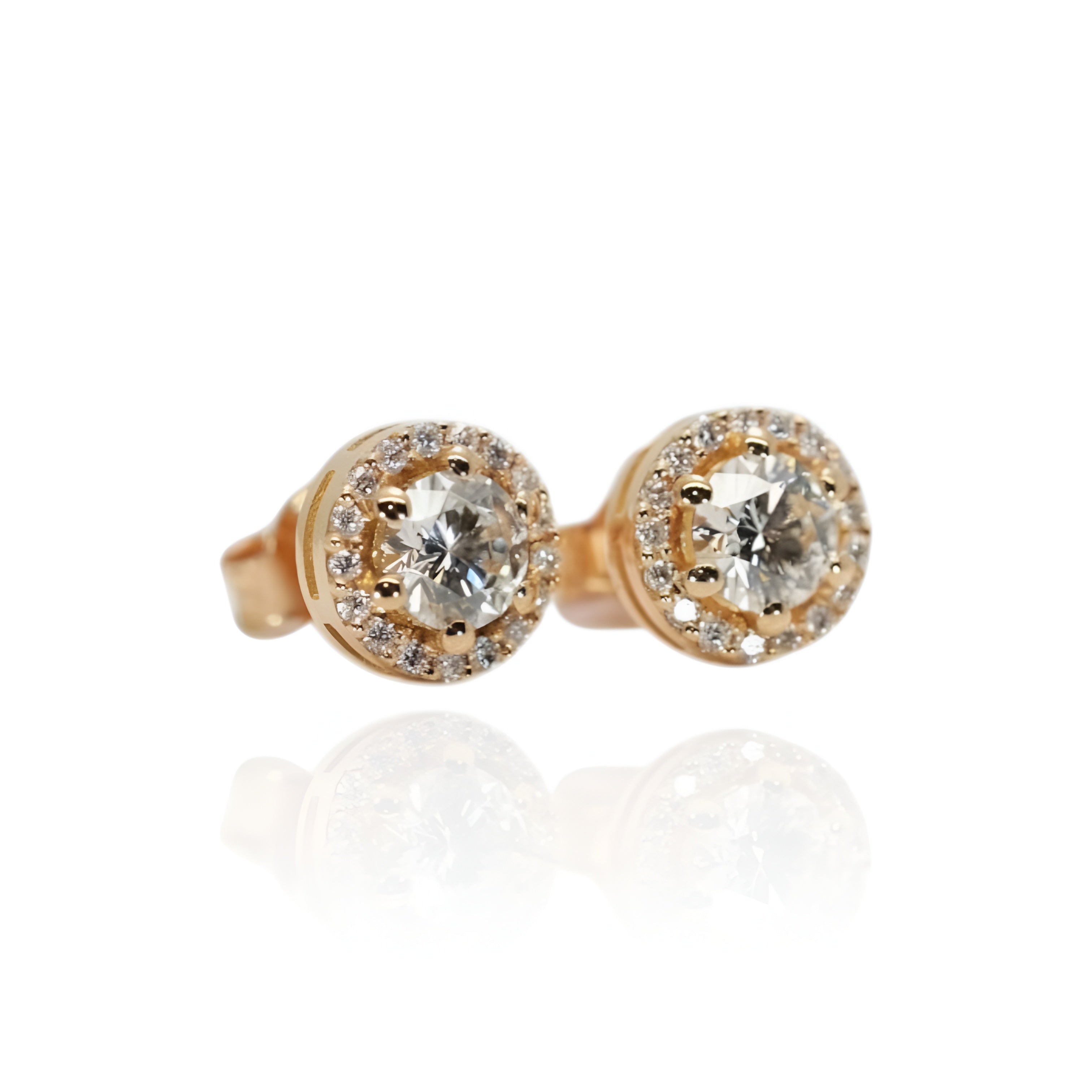 18k Yellow Gold Halo Earrings 0.80 carats Diamond Stud Earrings - IGI Certificate