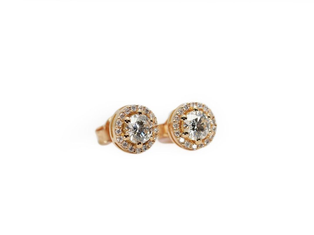 18k Yellow Gold Halo Earrings 0.80 carats Diamond Stud Earrings - IGI Certificate