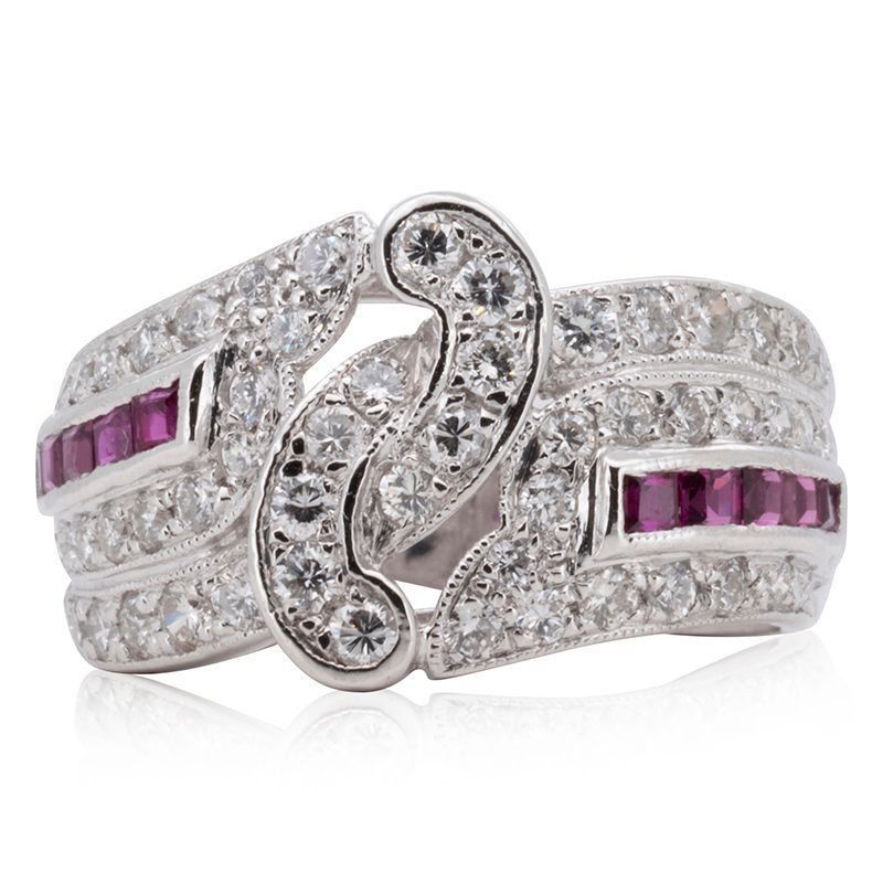 Fancy 0.95ct Ruby and Natural Diamonds Ring in Platinum
