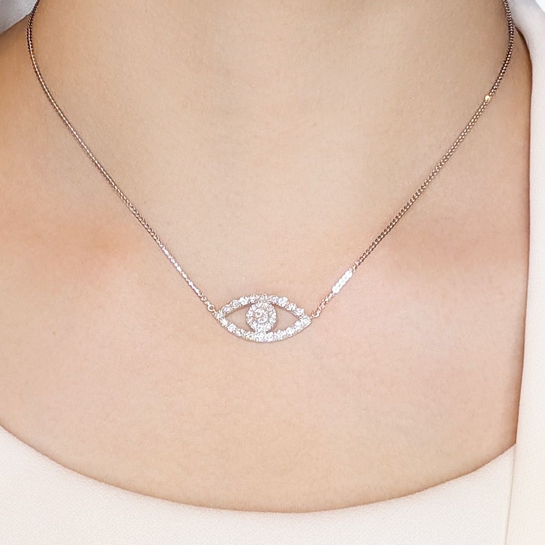 Mesmerizing 0.57ct Natural Diamond Eye Necklace in 18K White Gold