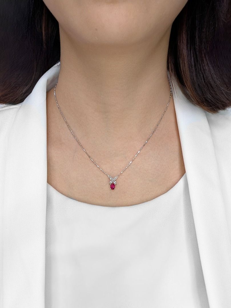Elegant 0.63ct Ruby & Natural Diamond 18K White Gold Necklace by Larry Jewelry