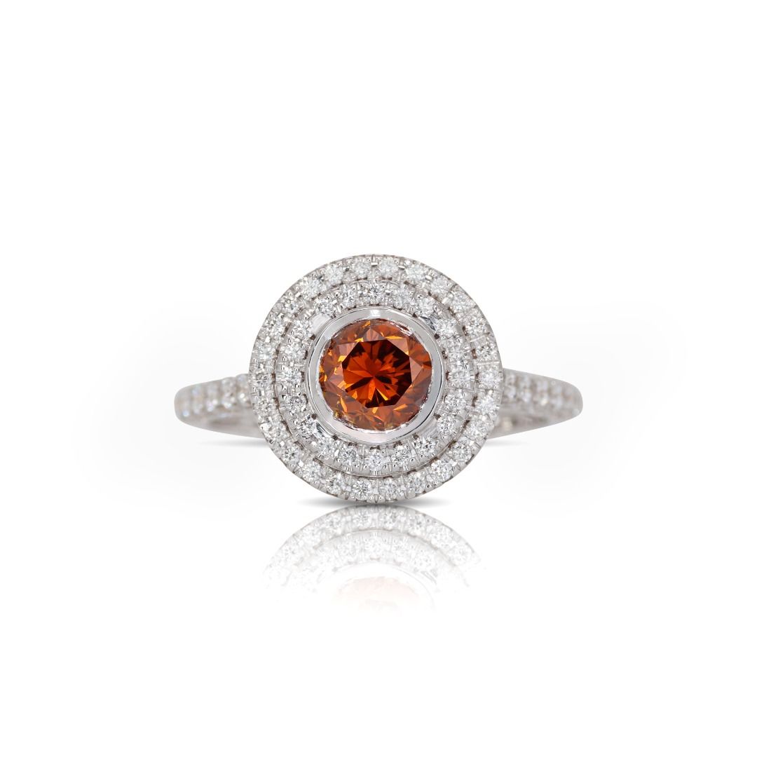 Fabulous .21ct. Natural colored Round Brilliant Halo Diamond Ring