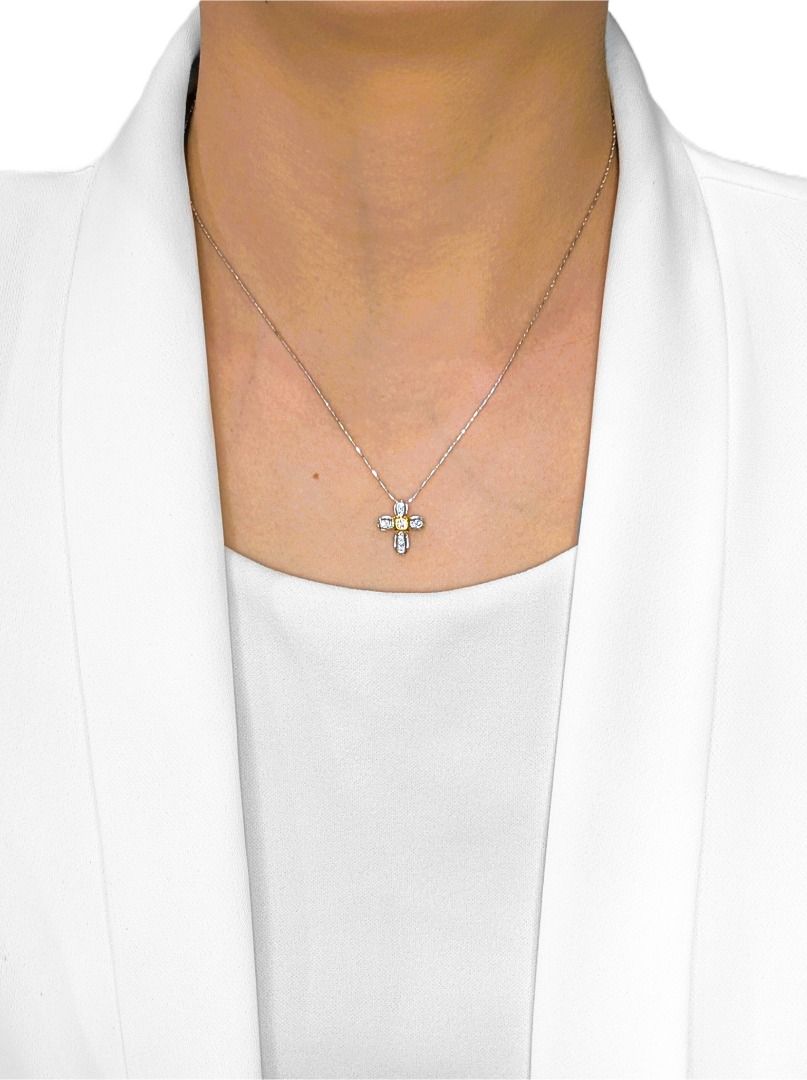 Refined 0.12ct Natural Diamond Cross Pendant in 18K Two-Toned Gold