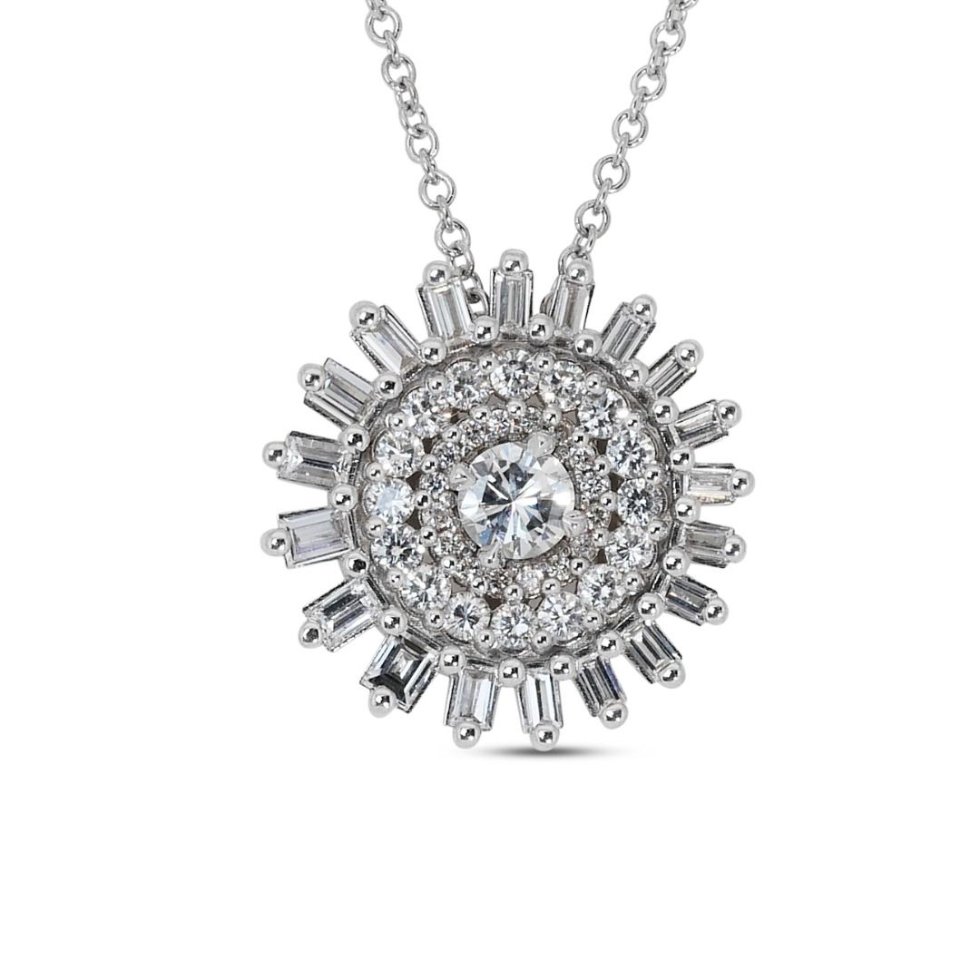 Stunning Flower-designed Diamond Necklace in 18K White Gold