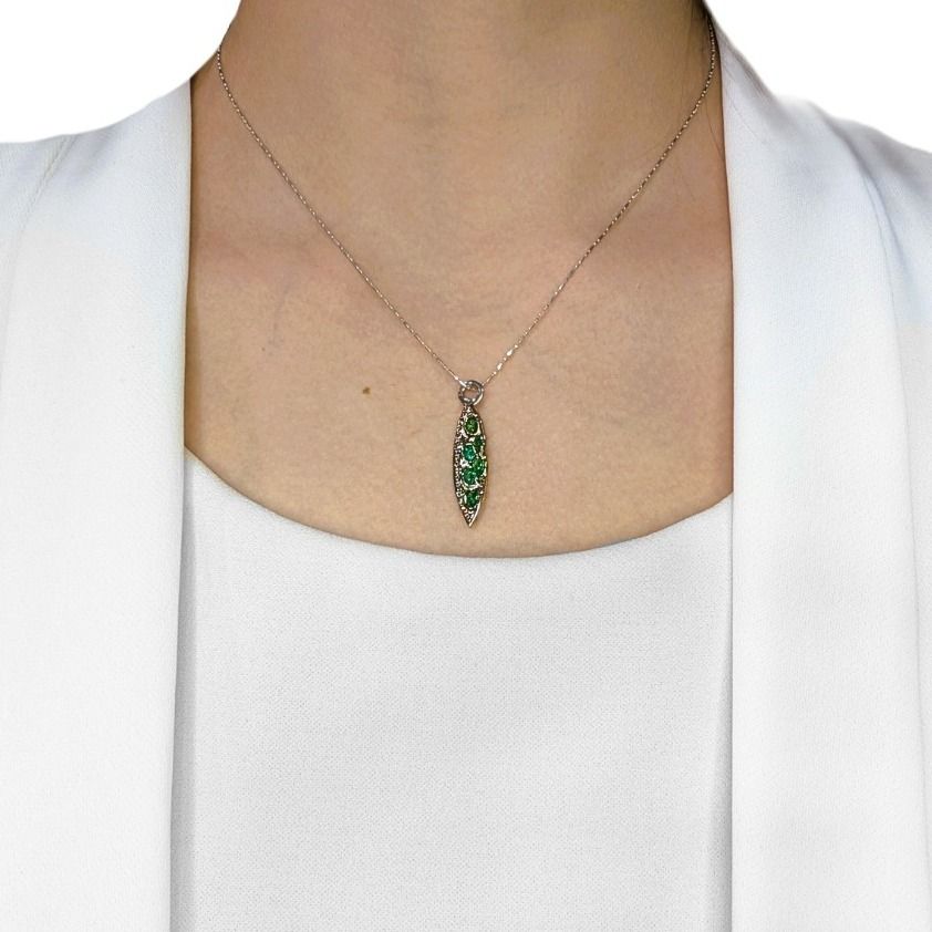 Vibrant 1.15ct Emerald & Natural Diamond Pendant in 9K White Gold