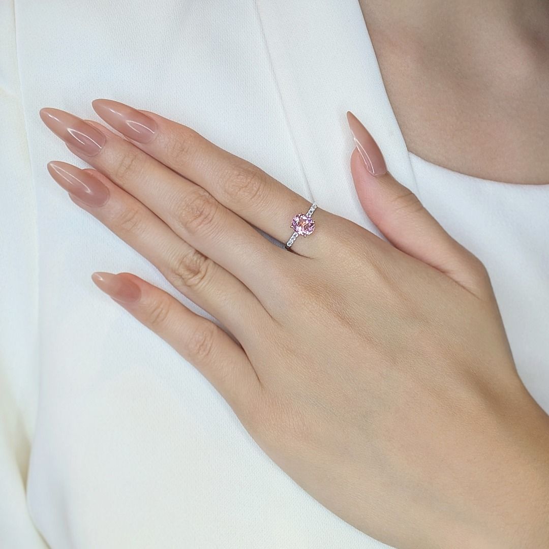 Gorgeous 1.55ct Pink Tourmaline & Sapphire Pave Ring in 18K White Gold