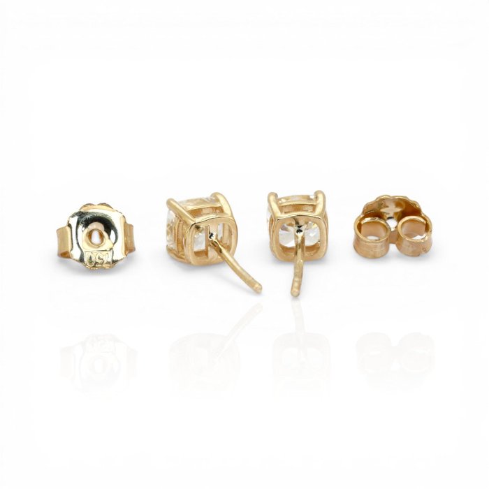 1.85 Carats GCI Certified Natural Diamond 18K Yellow Gold Stud Earrings