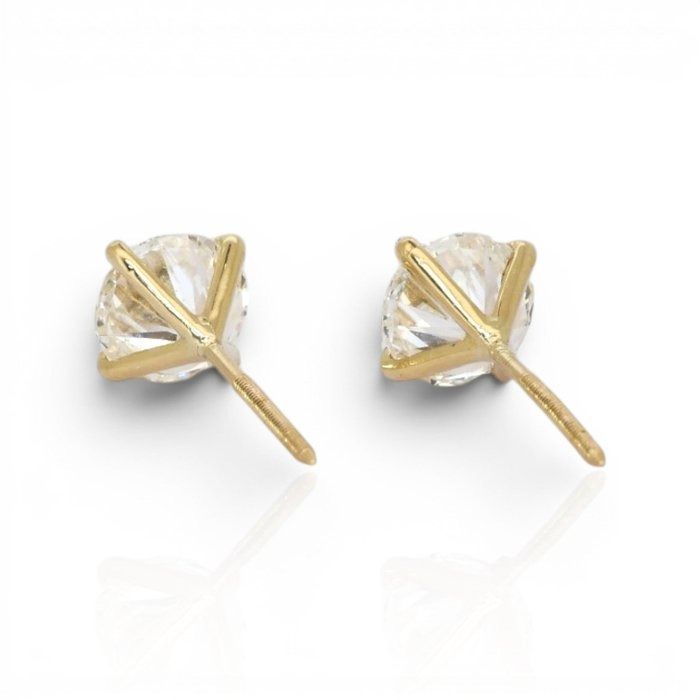 2.01 Carats GCI Certified Natural Diamond 18K Yellow Gold Stud Earrings