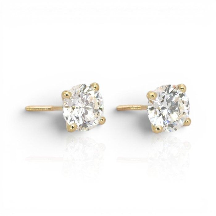 2.01 Carats GCI Certified Natural Diamond 18K Yellow Gold Stud Earrings
