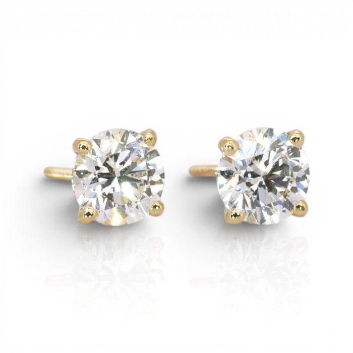 2.01 Carats GCI Certified Natural Diamond 18K Yellow Gold Stud Earrings