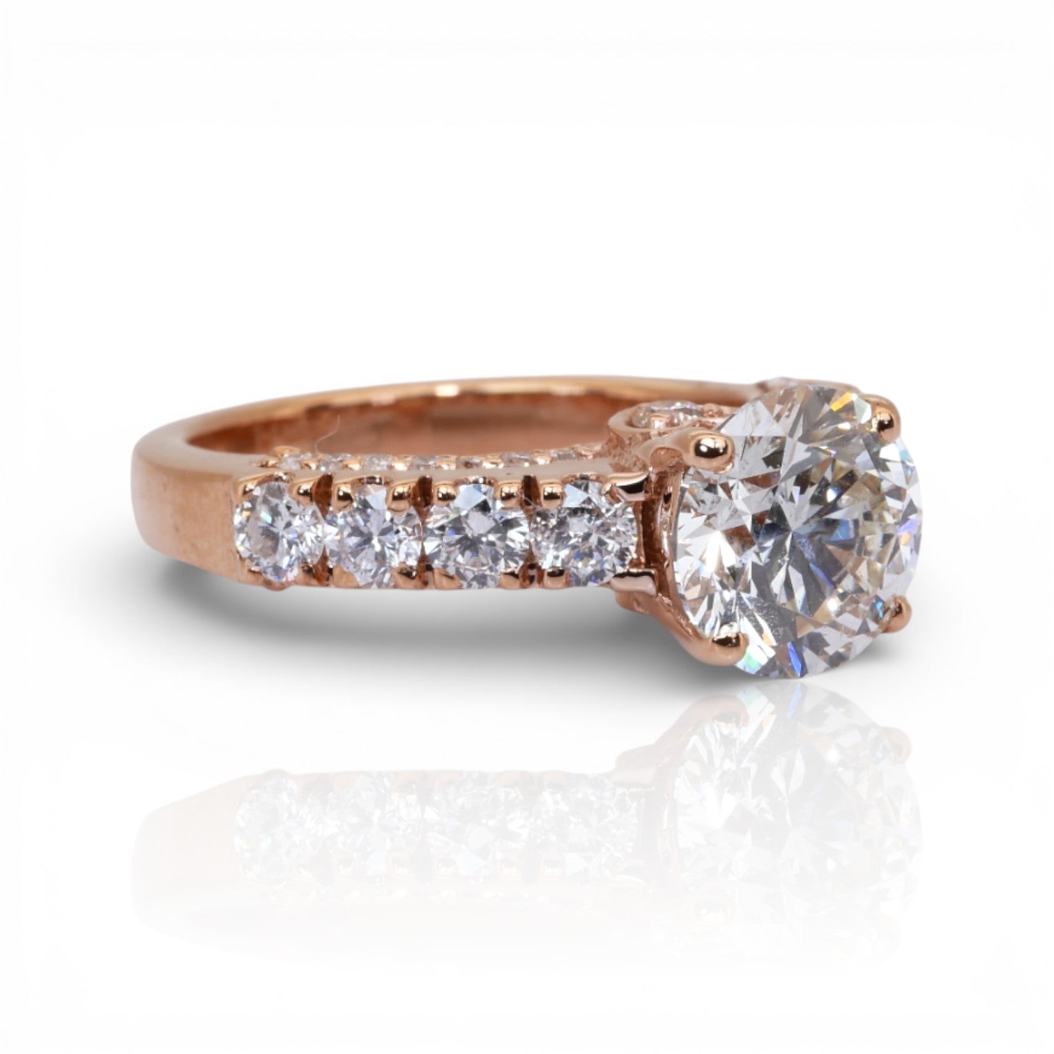 3.00 Carats IGI Certified Natural Diamonds 18k Rose Gold Pave Ring