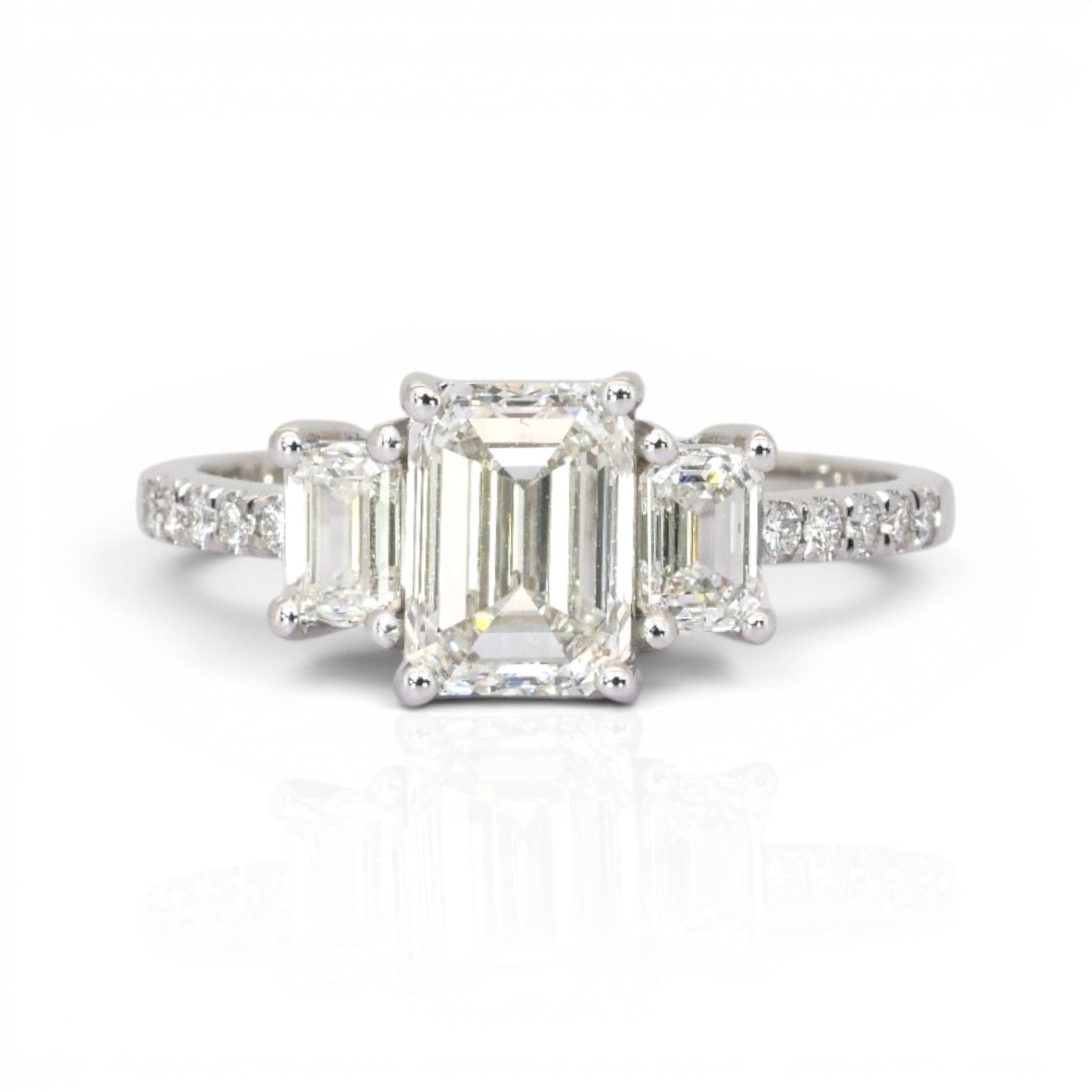2.22 Carats IGI Certified Natural Diamond 18K White Gold 3-Stone Ring