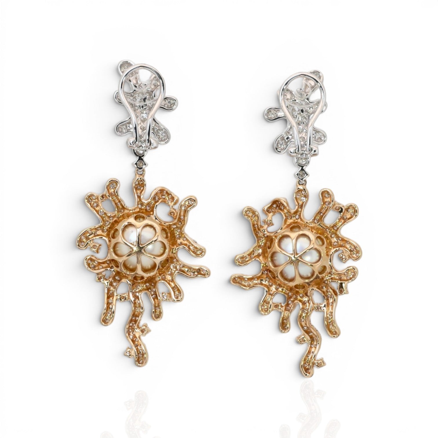 23.35 Carats IGI Certified Cultured Pearls & Diamonds 18k Rose And White Gold Drop Earrings