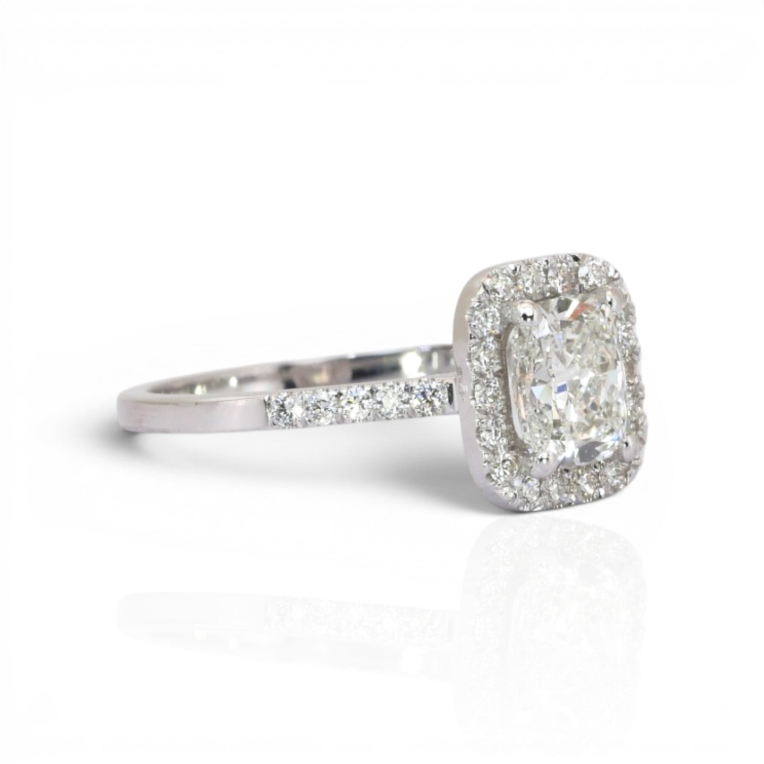 1.21 Carats IGI Certified Natural Diamonds 18k White Gold Halo Ring