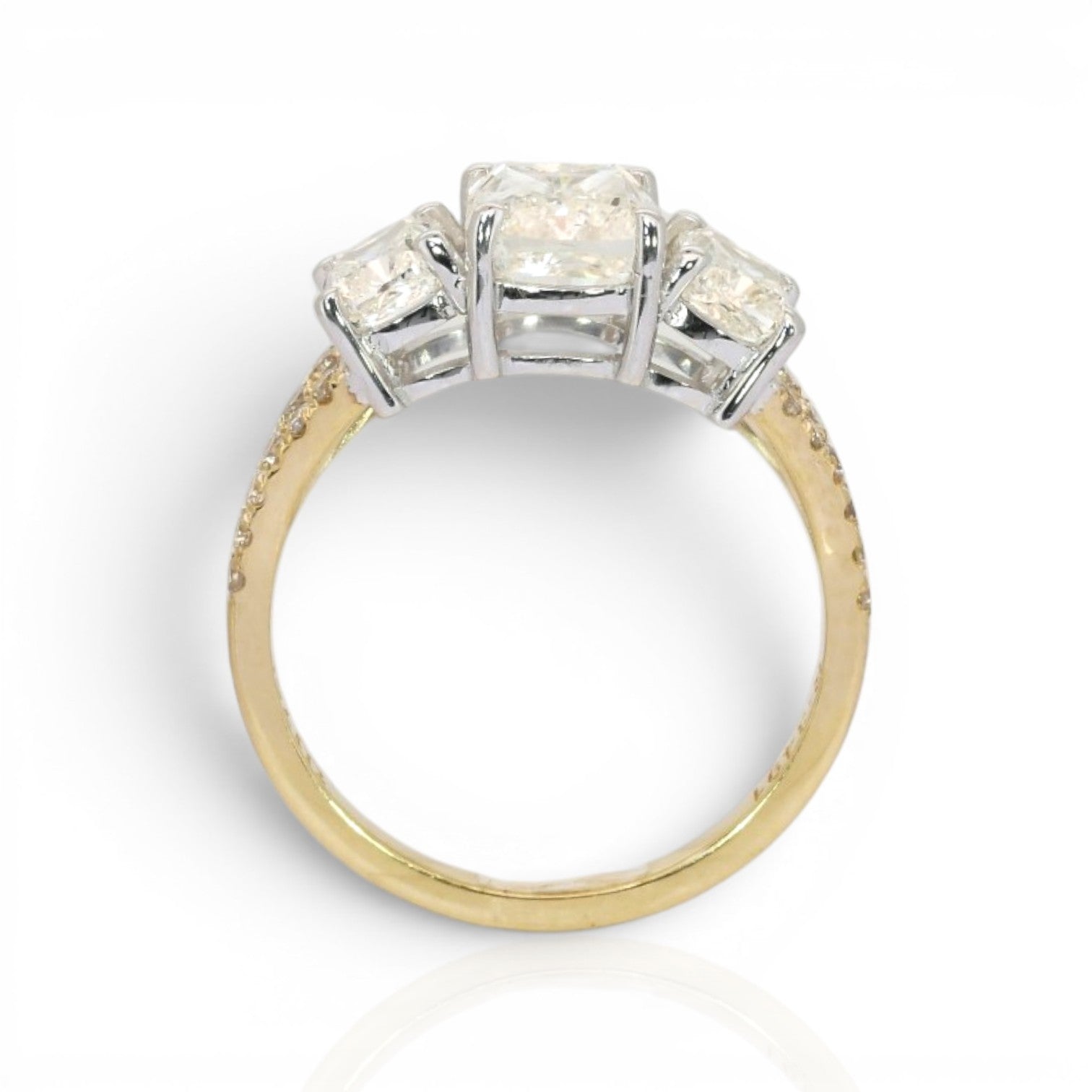 2.71 Carats IGI Certified Natural Diamonds 18k Yellow And White Gold 3-Stone Ring