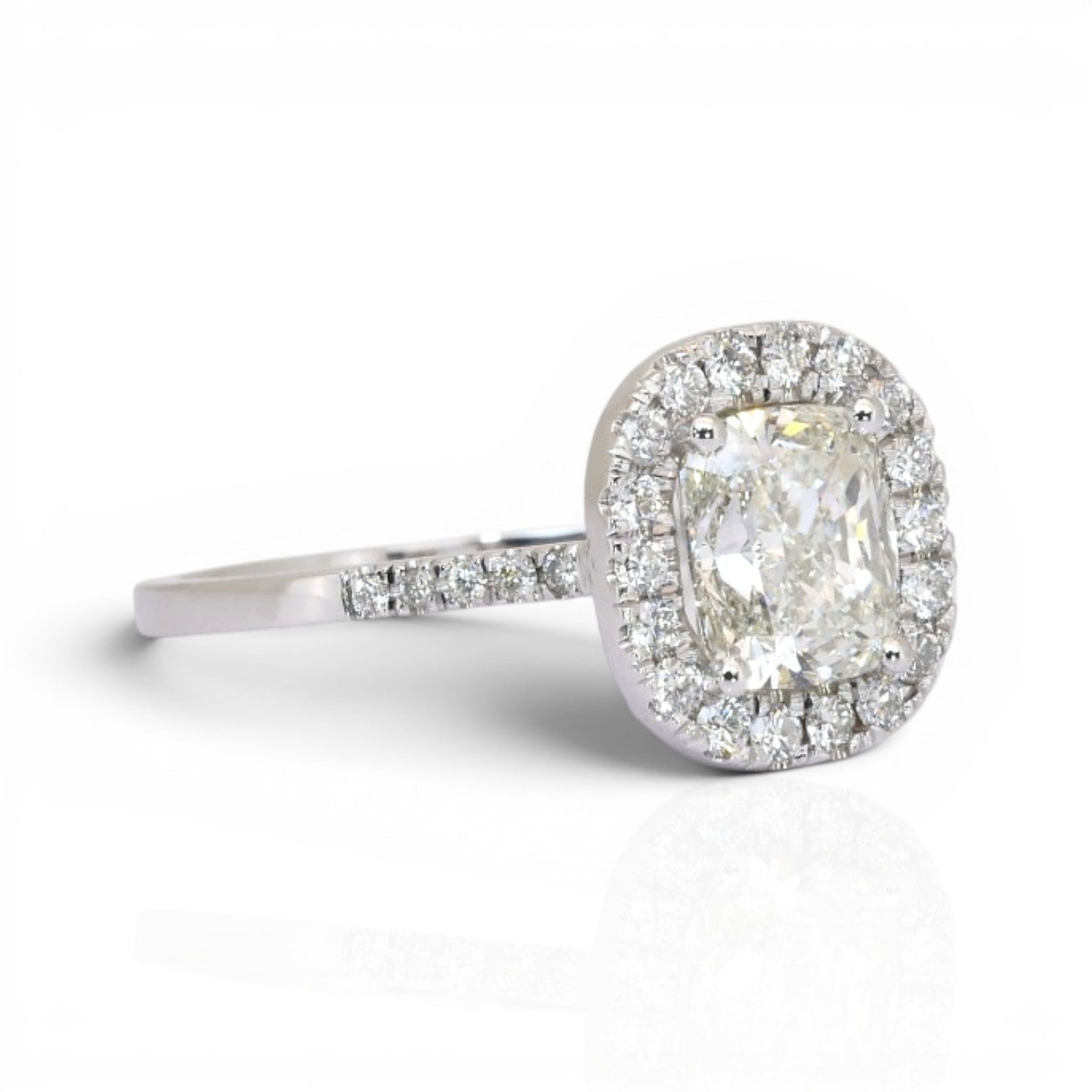 1.84 Carats IGI Certified Natural Diamonds 18k White Gold Halo Ring