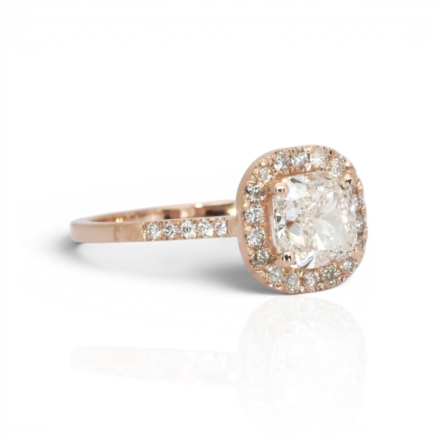 1.79 Carats IGI Certified Natural Diamonds 18k Rose Gold Halo Ring