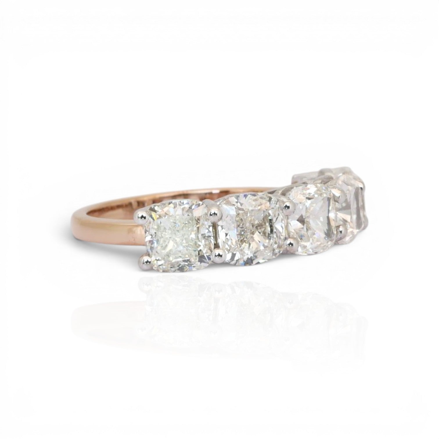 5.02 Carats IGI Certified Natural Diamonds 18k Rose And White Gold 5-Stone Ring