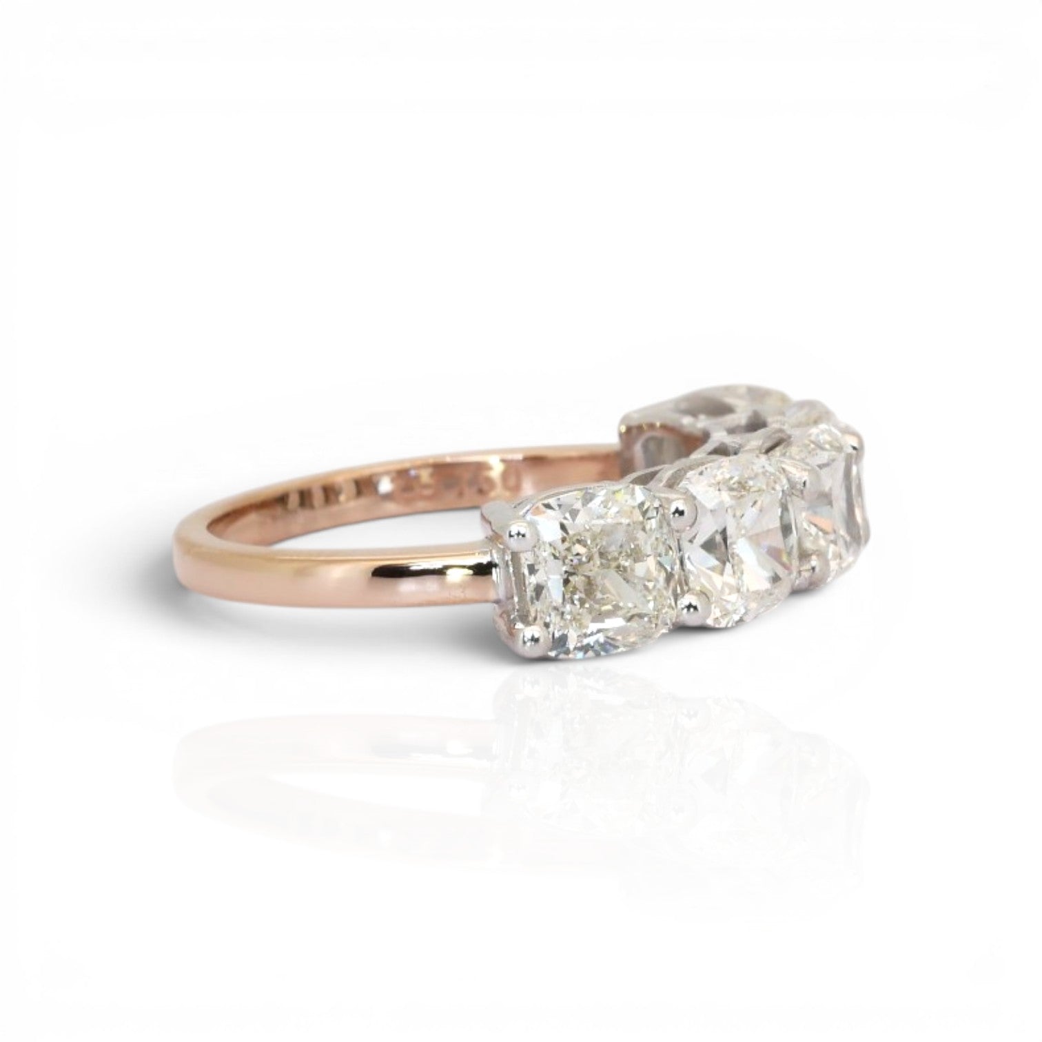 5.02 Carats IGI Certified Natural Diamonds 18k Rose And White Gold 5-Stone Ring