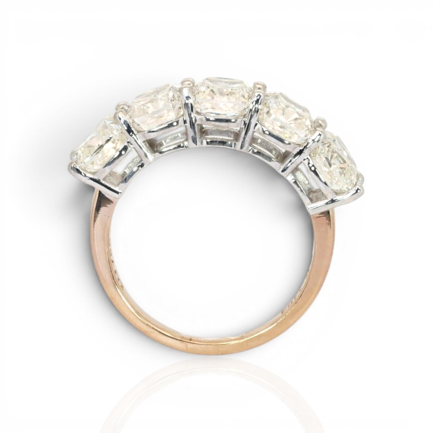 5.02 Carats IGI Certified Natural Diamonds 18k Rose And White Gold 5-Stone Ring