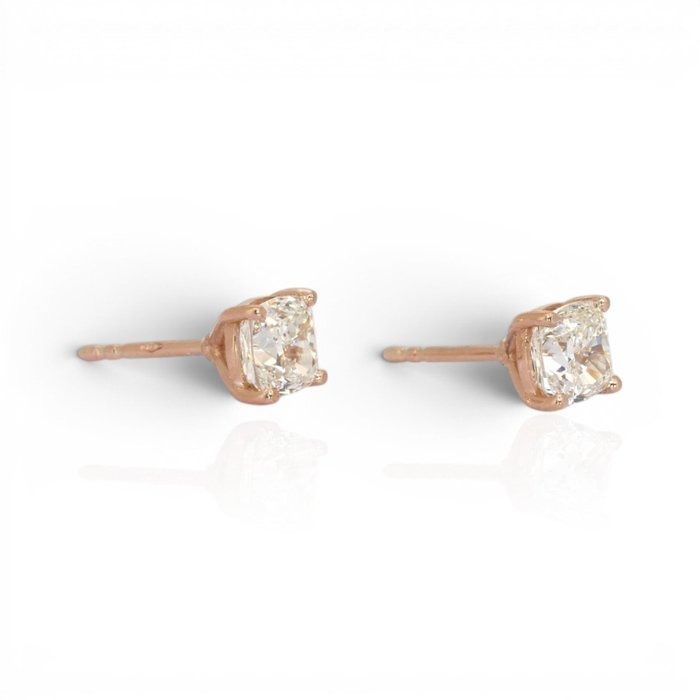 2.10 Carats GCI Certified Natural Diamond 18k Rose Gold Stud Earrings