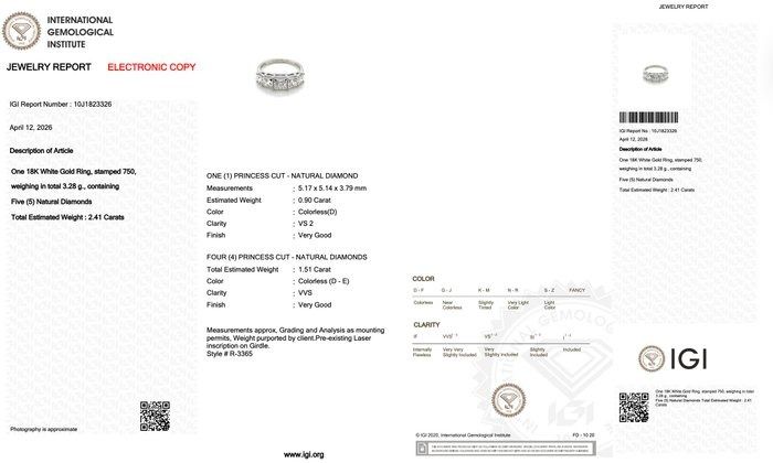 2.41 Karat GIA und IGI zertifizierter Naturdiamant 18k Weißgold 5-Stein Ring