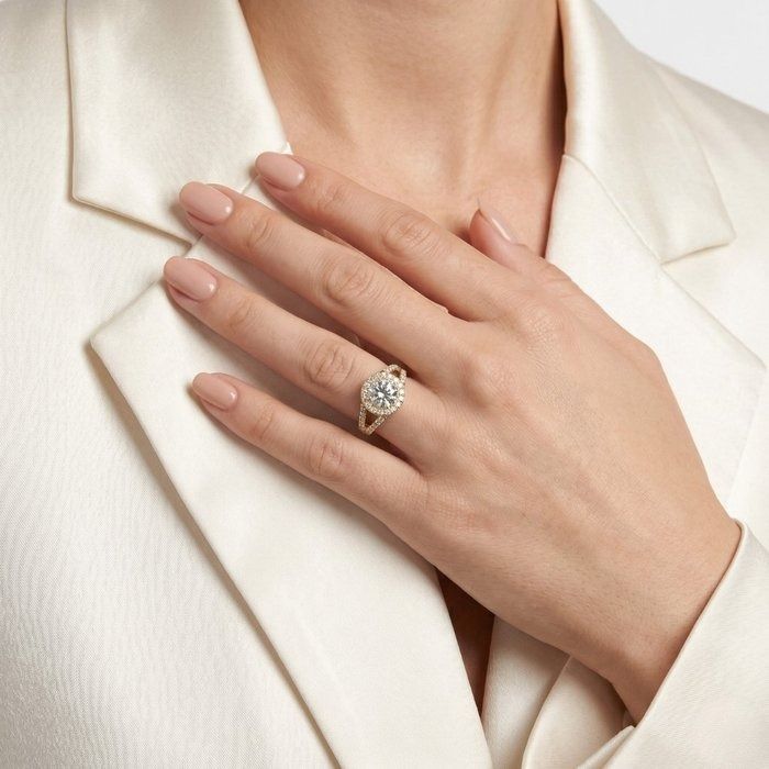 2.42 Carats IGI Certified Natural Diamond 18K Yellow Gold Halo Ring
