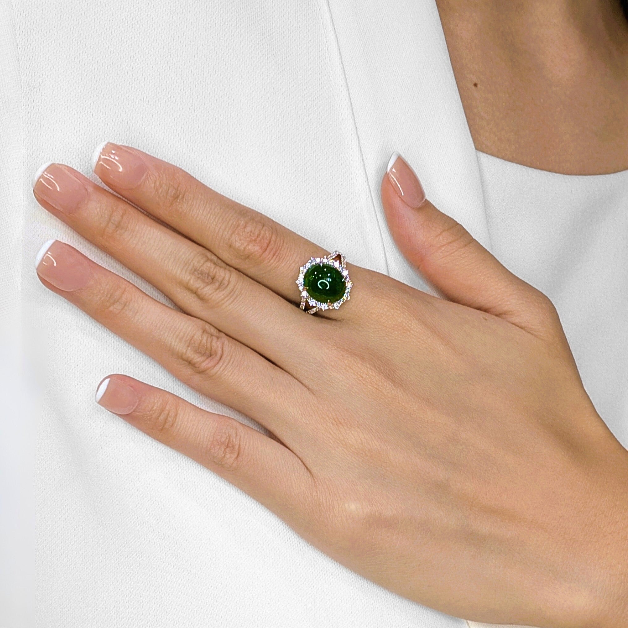 Exquisite 0.48ct Natural Diamond & Jade 18K White Gold Ring - NGI Certified