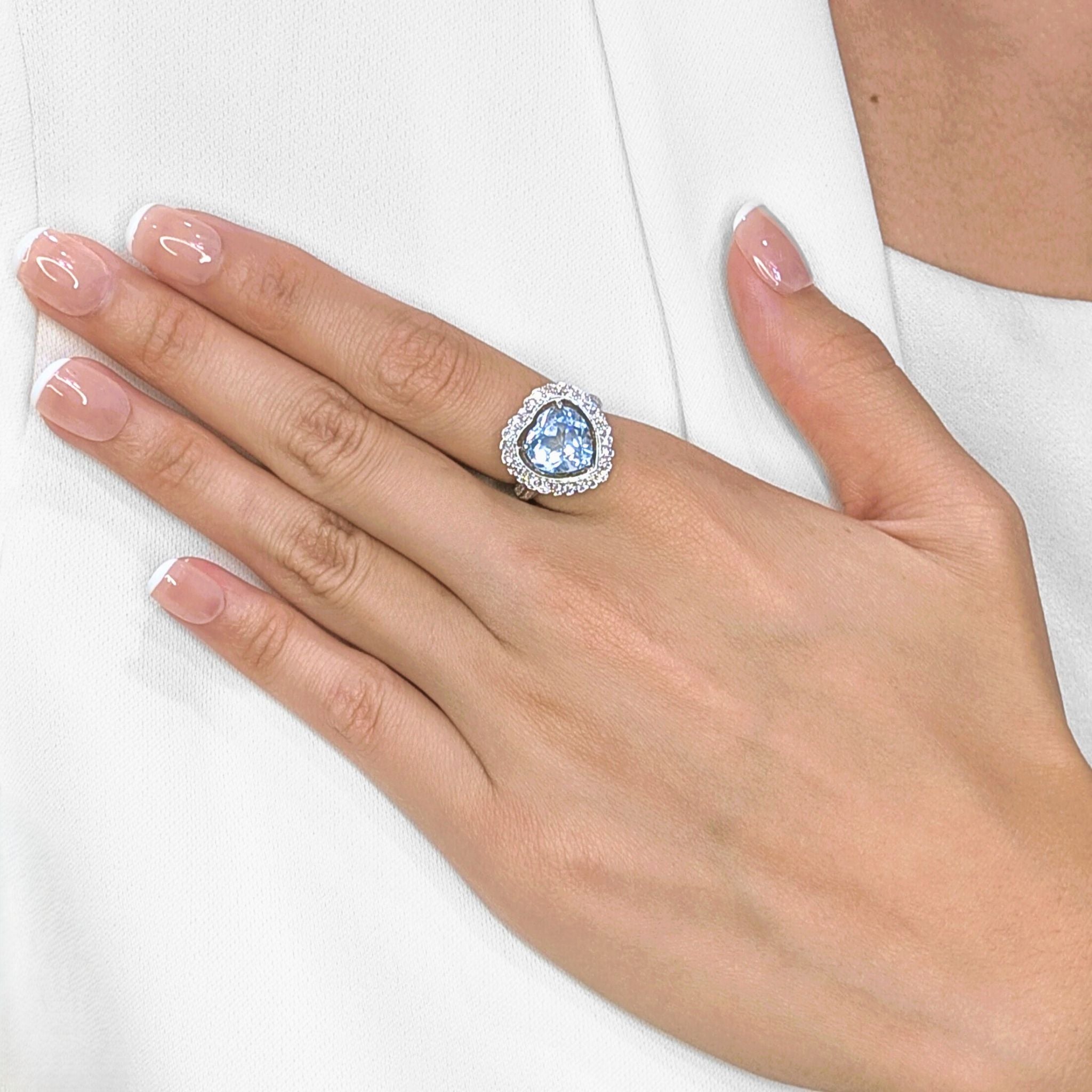 Magnificent 4.89ct Heart Topaz & Natural Diamond Halo Ring in 18K White Gold