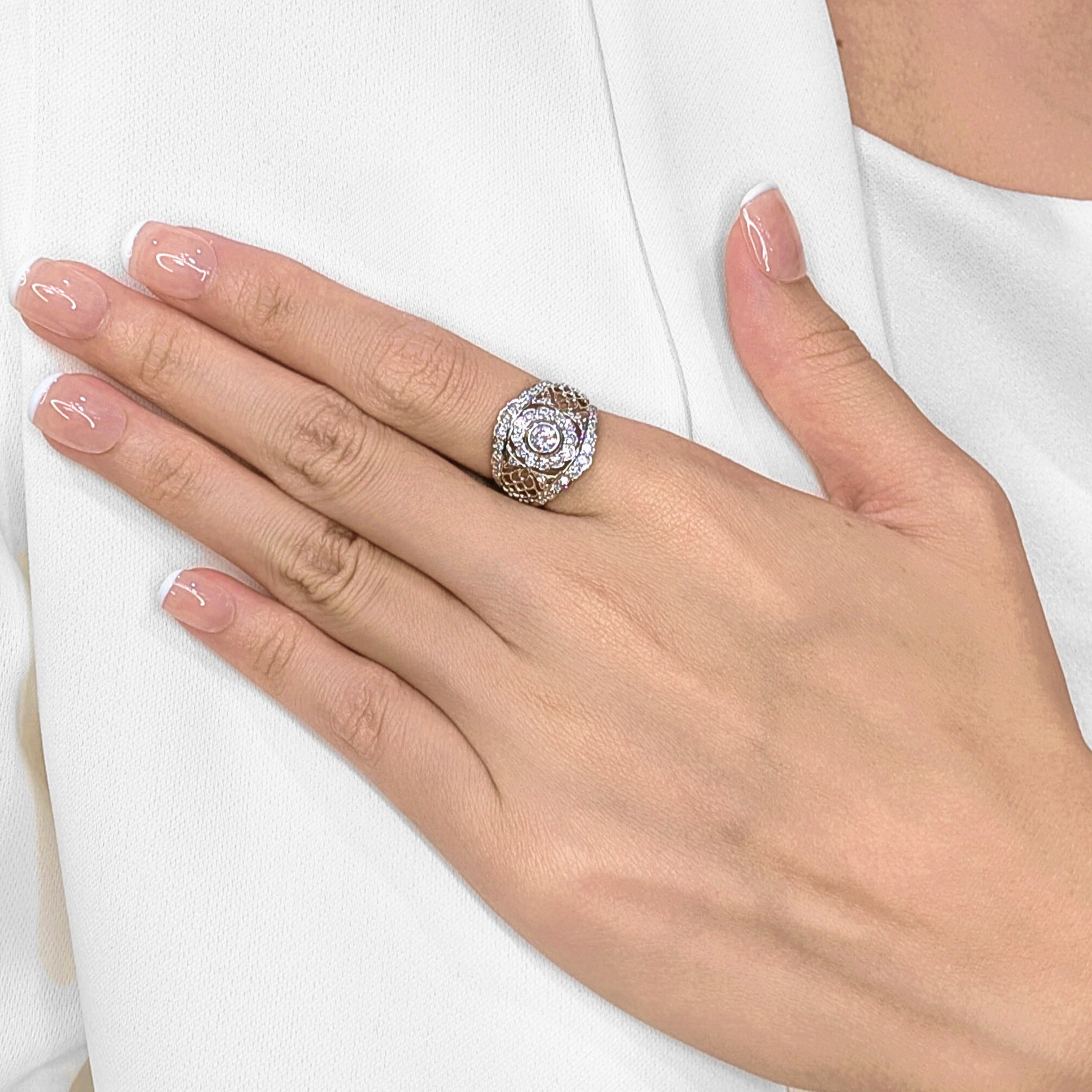 Intricate 0.63ct Natural Diamond Filigree Ring in 18K White Gold (New)