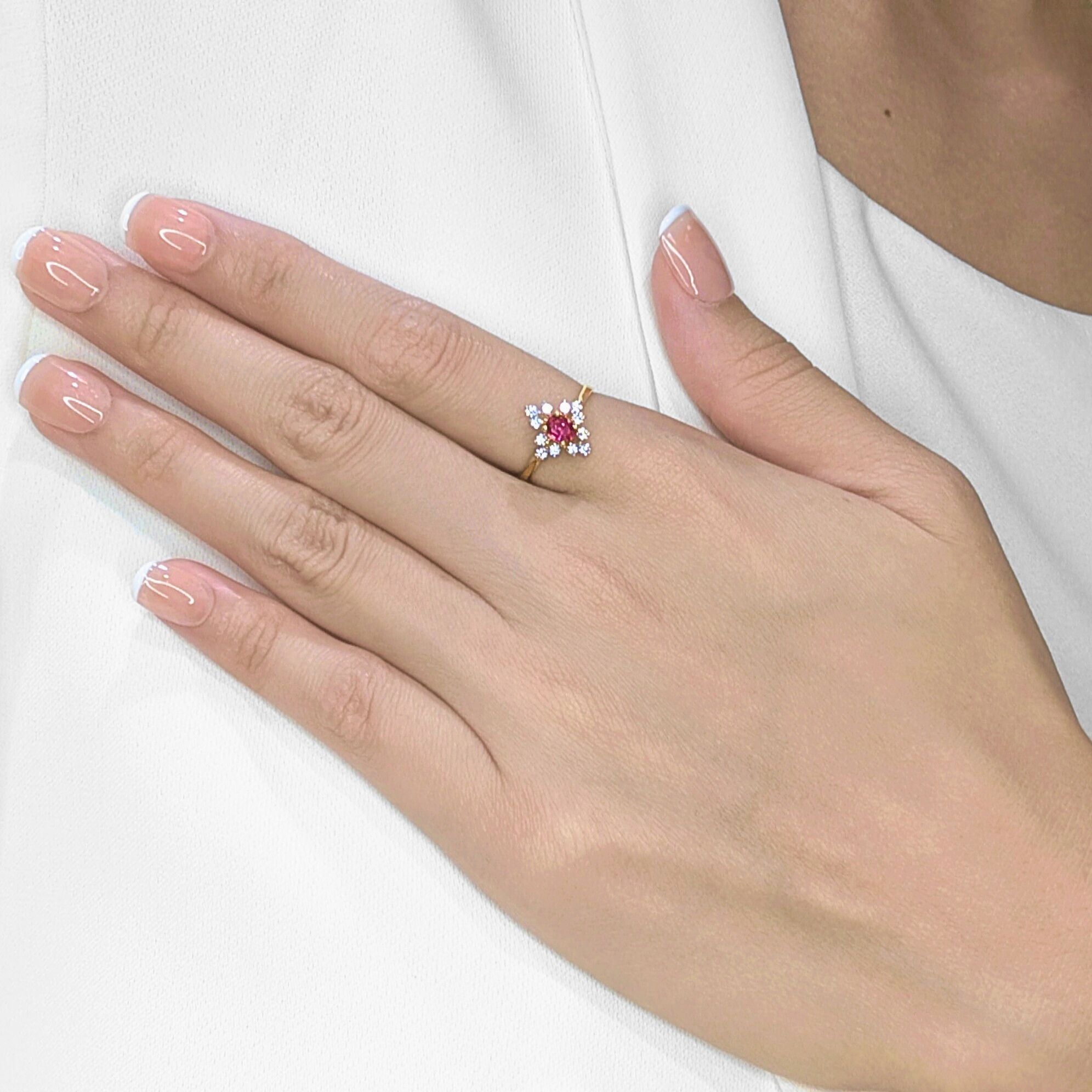 Dazzling 0.42ct Ruby & Diamond Floral Ring in 14K Yellow Gold (New)