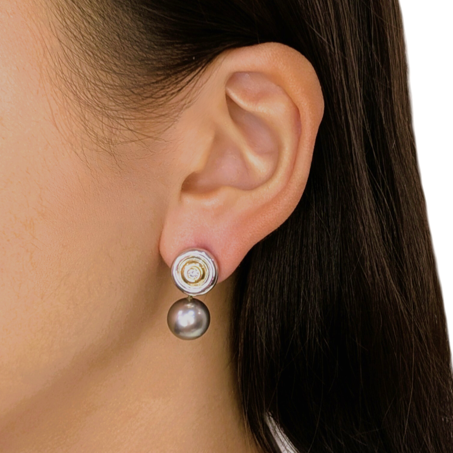 Sophisticated 0.10ct Natural Diamond & 10.42mm South Sea Pearl Earrings in 18K Two-Toned Gold