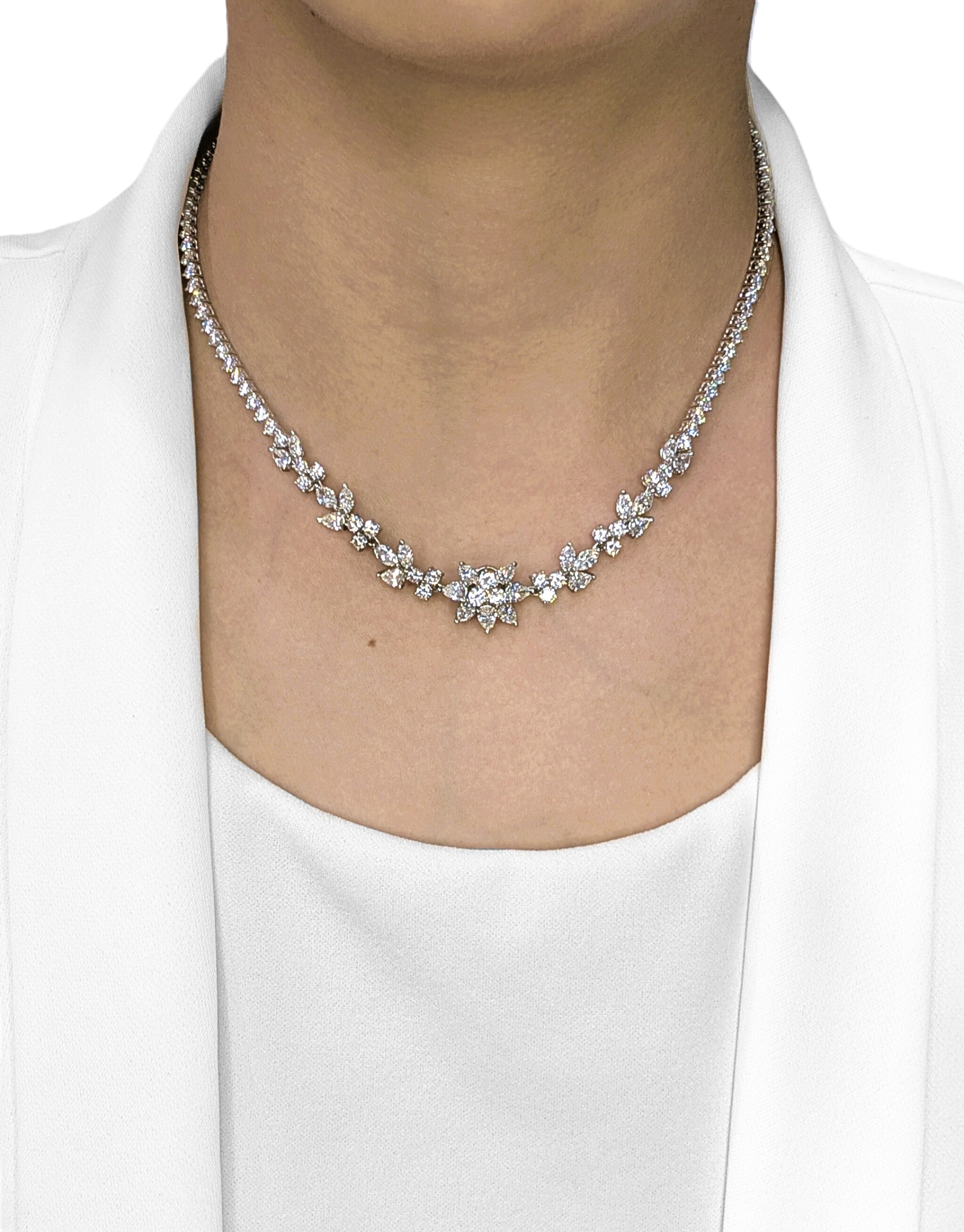 Magnificent 13.52ct Natural Diamond Necklace in 18K White Gold - Certified Natural Gem Diamonds