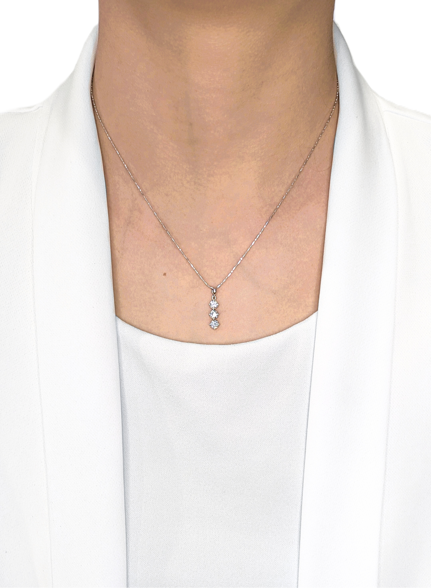 Minimalist 0.72ct Natural Diamond Trio Pendant in 18K White Gold