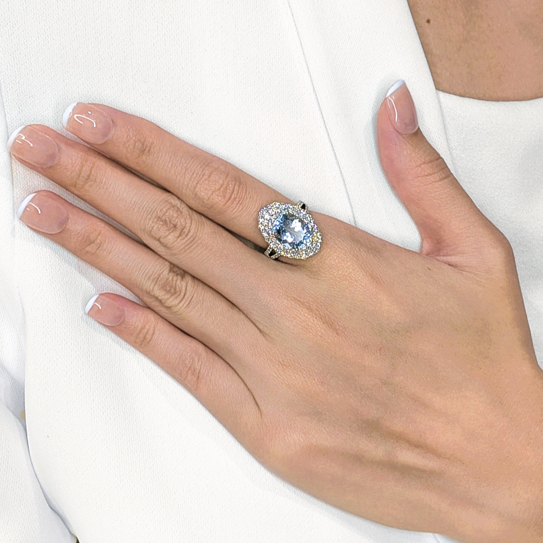 Statement 5.74ct Aquamarine & Natural Diamond Double-Halo Ring in 18K White Gold