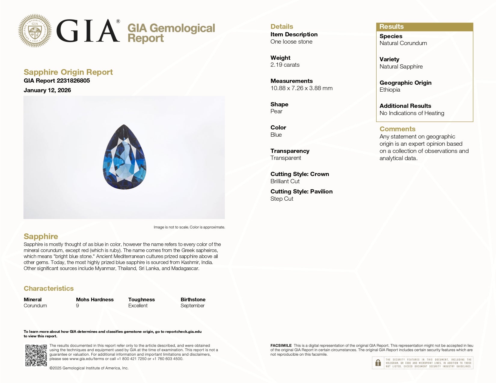 Magnificent 2.19ct Natural Unheated Blue Sapphire Loose Gemstone - GIA Certified