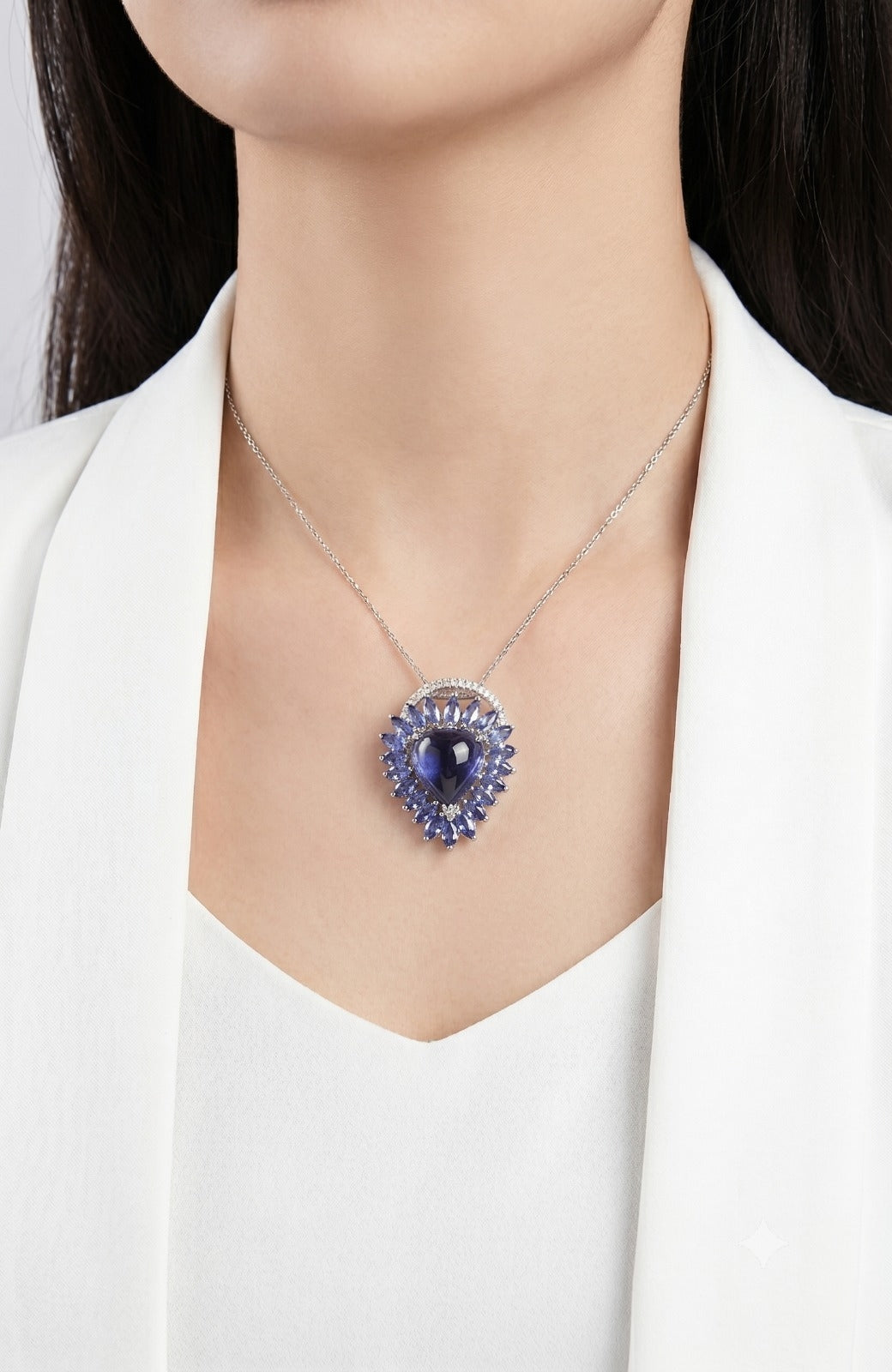 Magnificent 14.15ct Iolite and 0.24ct Natural Diamond Convertible Ring/Pendant in 18K White Gold