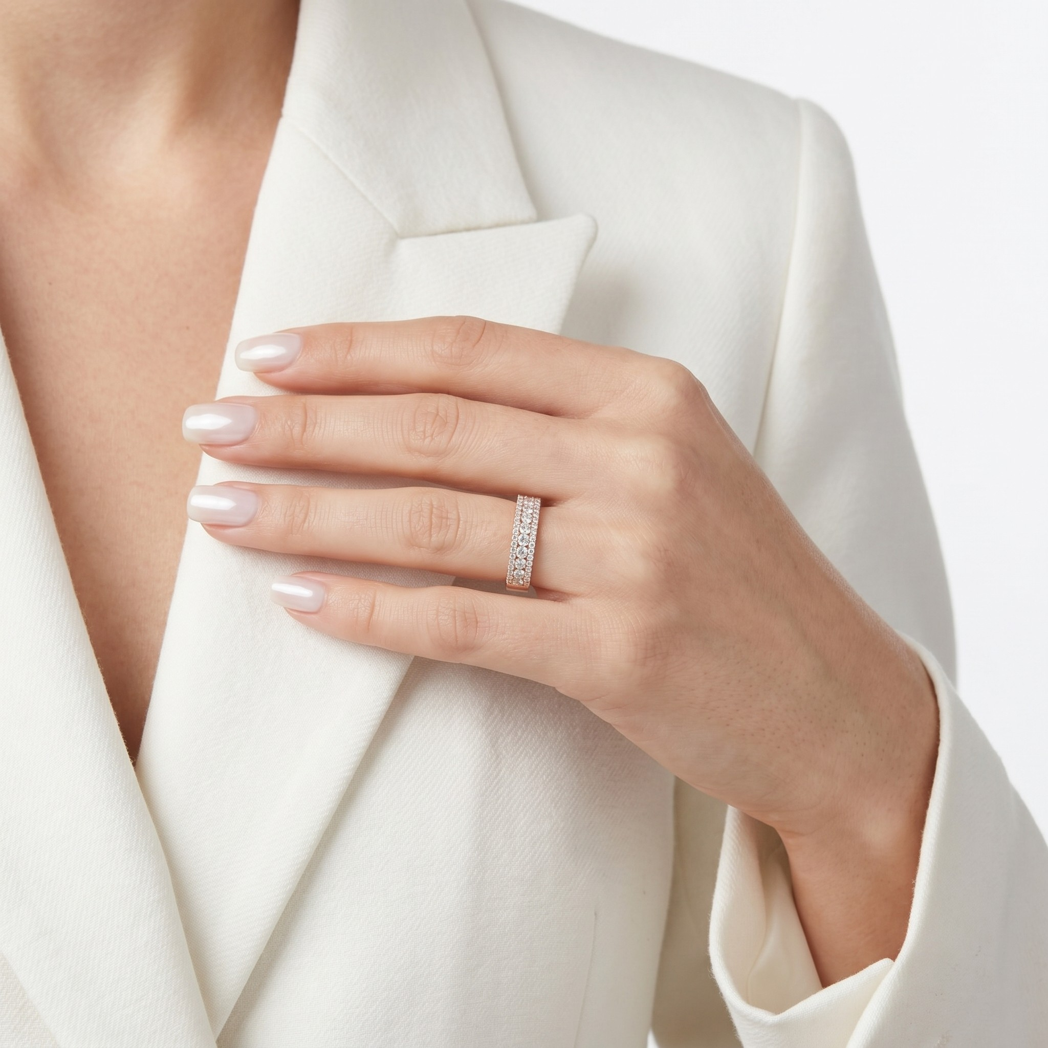 Splendid 0.40ct Natural Diamond Three-Row Ring in 18K Rose Gold