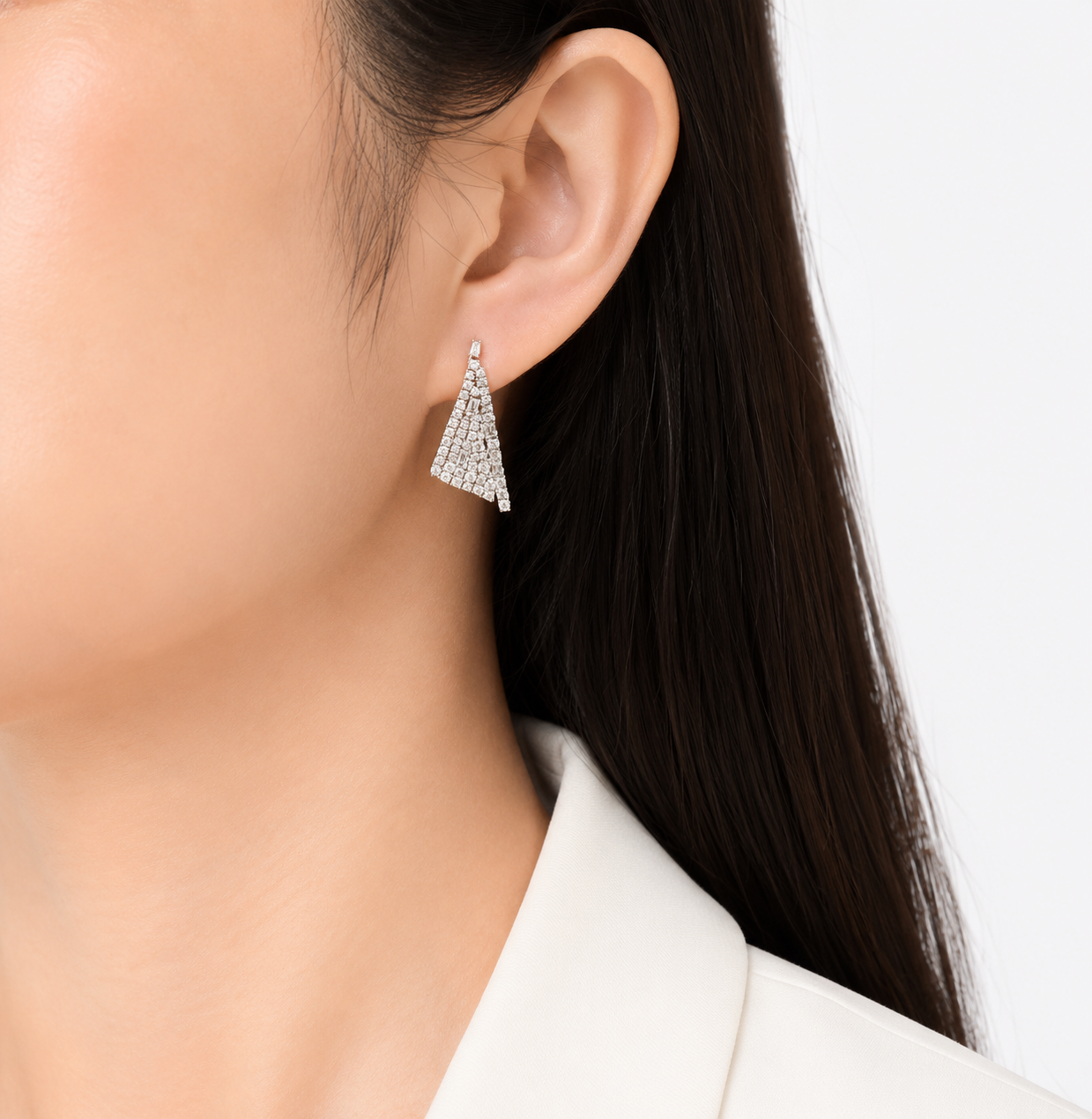 Spectacular 3.90ct Natural Diamond Geometric Drop Earrings in 18K White Gold - GSI Certified