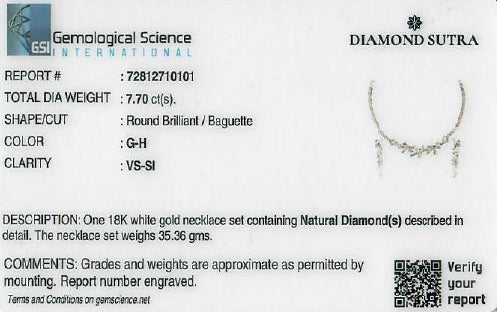 Spectacular 6.30ct Natural Diamond Geometric Necklace in 18K White Gold - GSI Certified