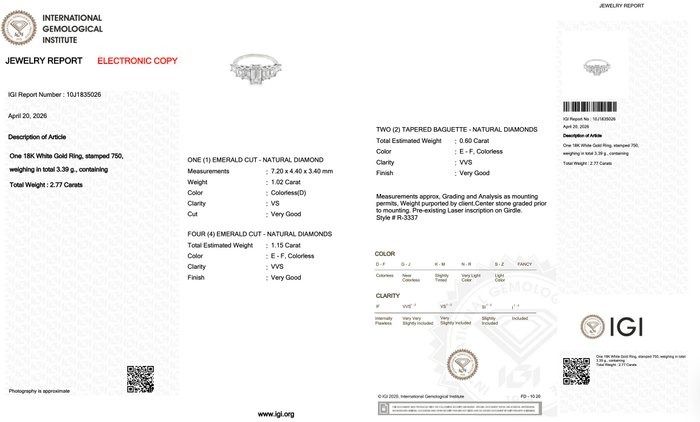 2,77 Karat IGI-zertifizierter natürlicher Diamant 18K Weißgold 7-Stein-Ring
