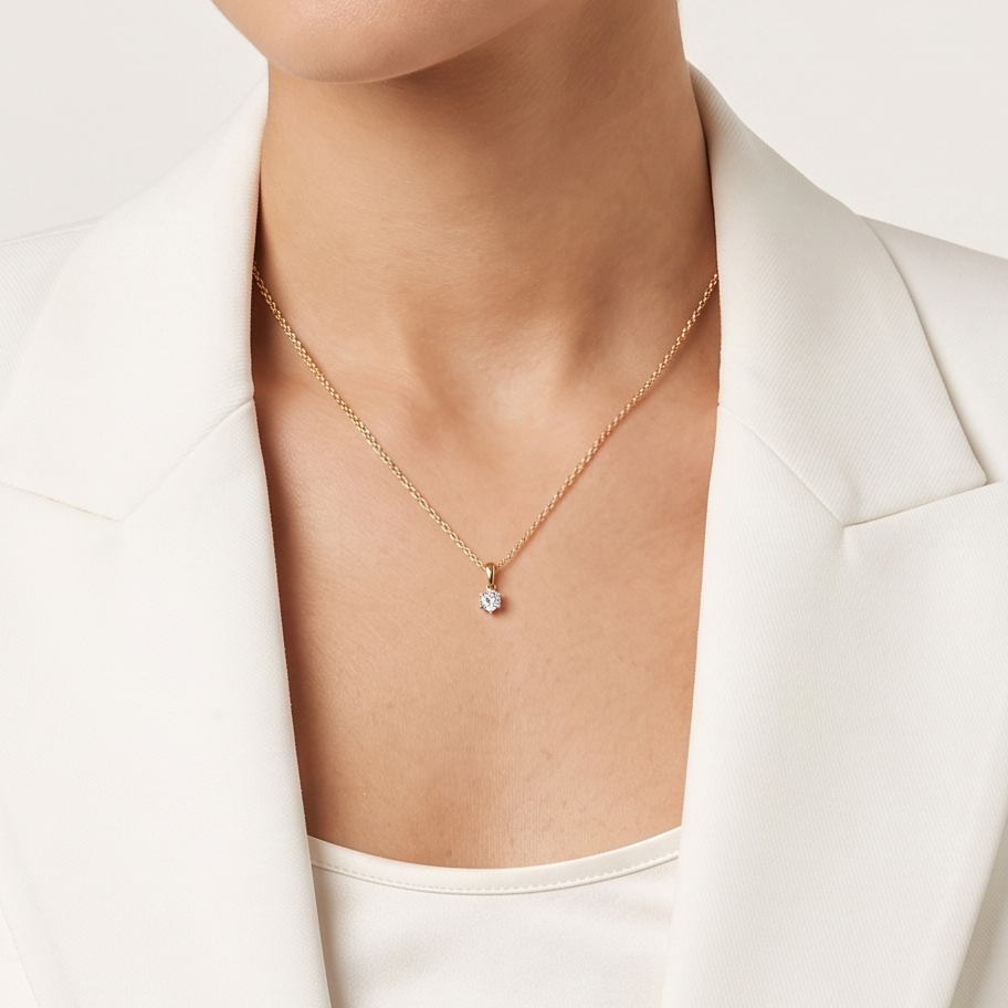 Delicate 0.12ct Natural Diamond Solitaire Pendant in 18K Two-Tone Gold